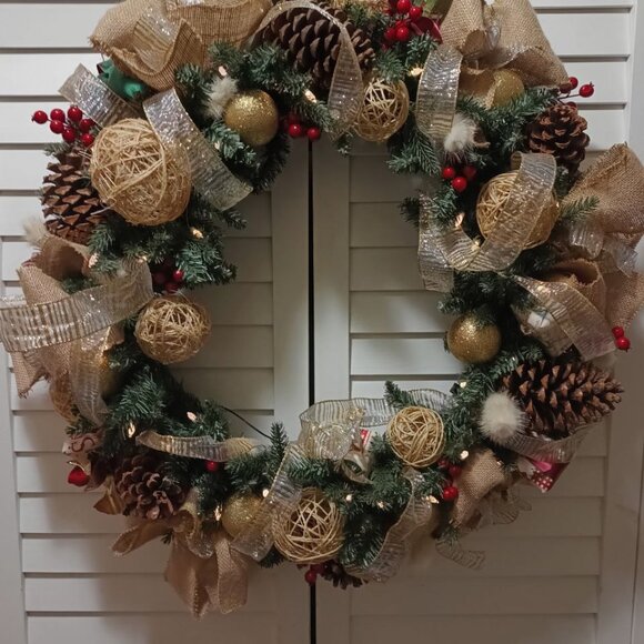 Rustic-glam, handmade 29 in multi-color Christmas wreath! - Picture 6 of 6